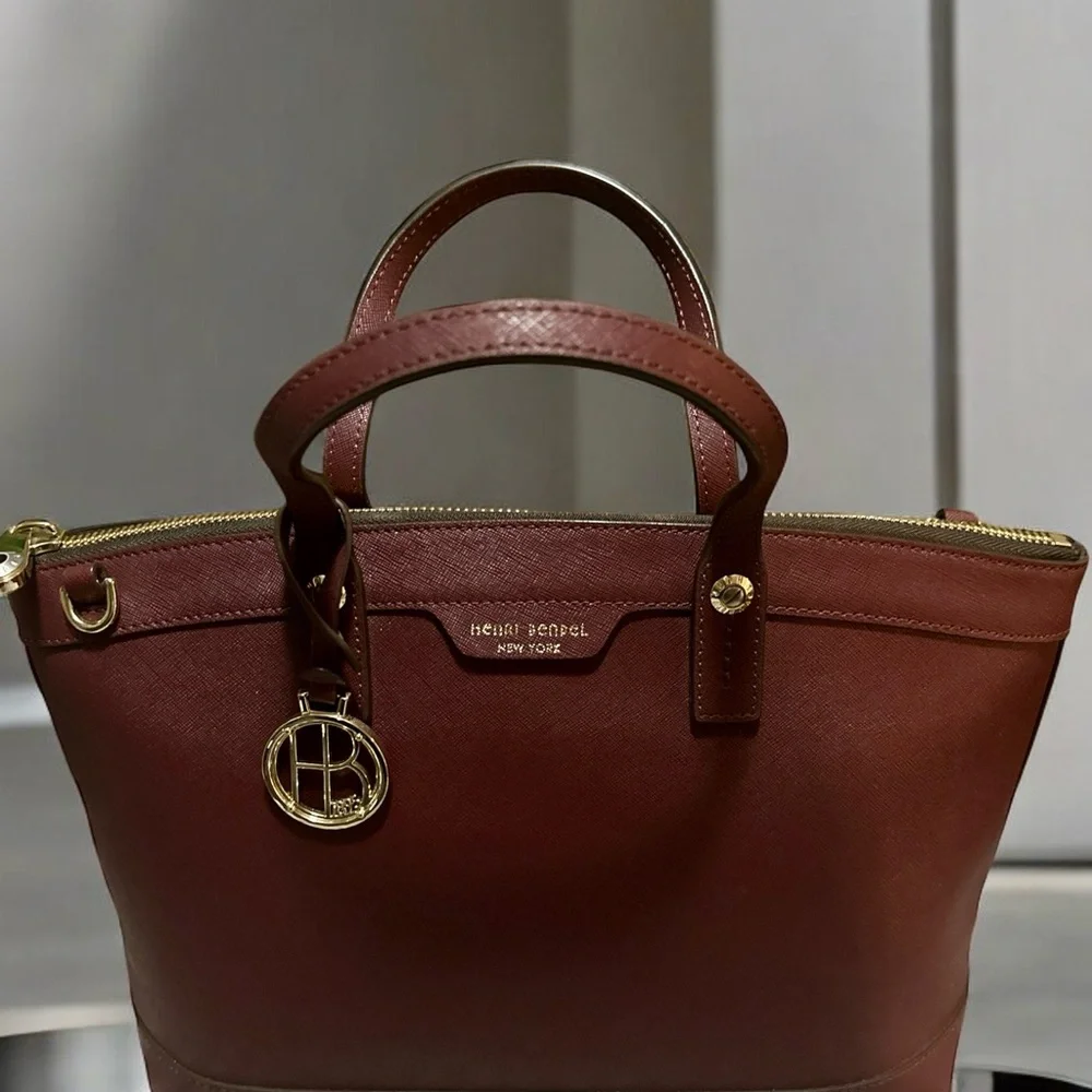 Henri Bendel NWOT Saffiano Leather Satchel & Crossbody - Burgundy + Dust Bag